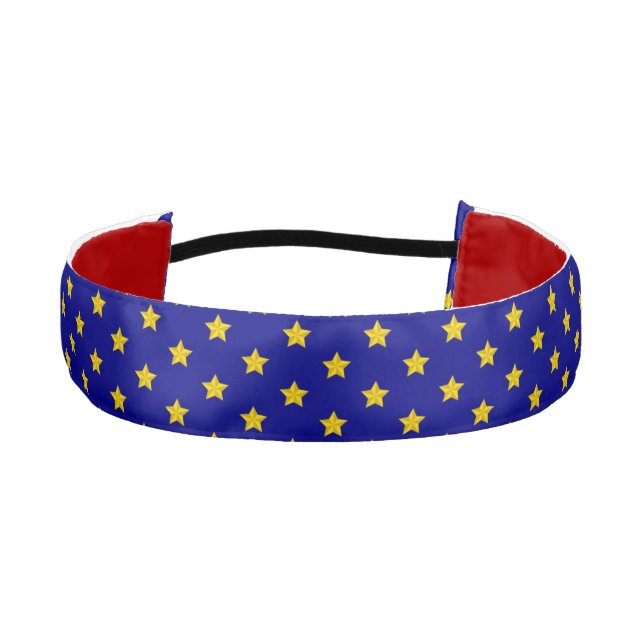 Gold Stars on Blue Non Slip Athletic Headband (Front)