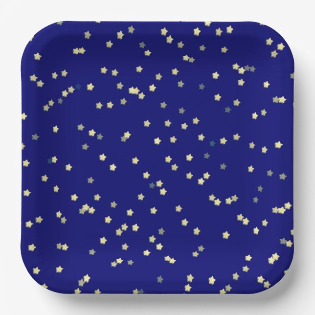 Gold Stars On Blue Paper Plates (Front)