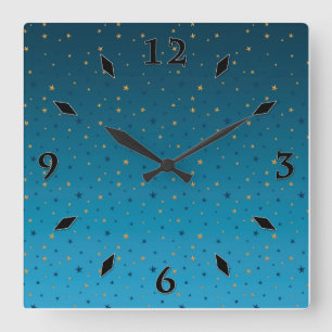 Gold stars on blue.  square wall clock