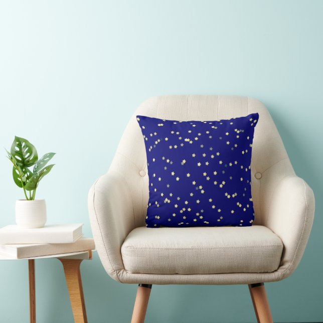 Gold Stars On Blue Throw Pillow (Chair)