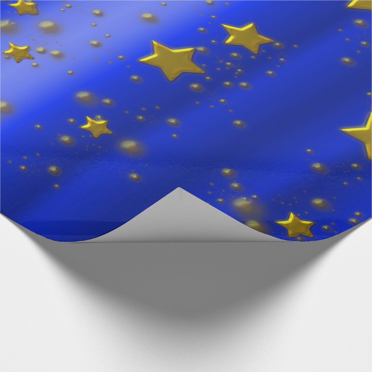 Gold Stars on Blue Wrapping Paper Zazzle
