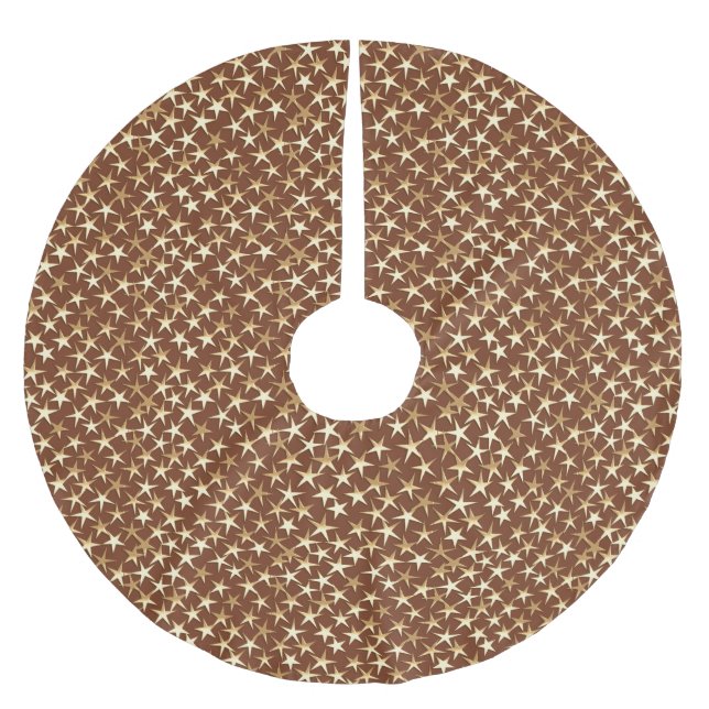 Gold stars on chocolate brown brushed polyester tree skirt (Front)