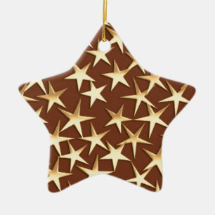 Gold stars on chocolate brown ceramic ornament