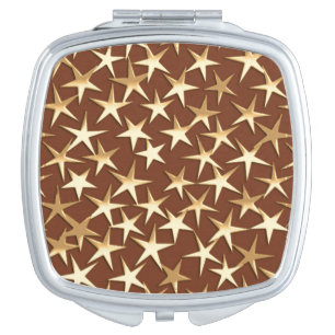 Gold stars on chocolate brown compact mirror