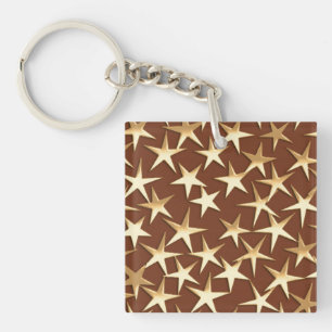 Gold stars on chocolate brown keychain