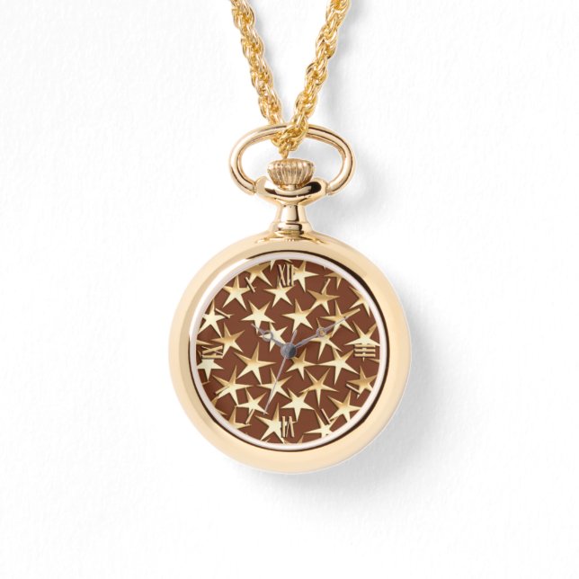 Gold stars on chocolate brown watch (Front)
