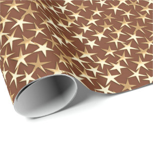 Gold stars on chocolate brown wrapping paper