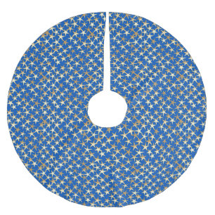 Gold stars on cobalt blue brushed polyester tree skirt