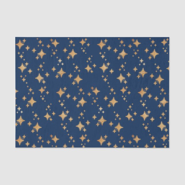 Gold Stars on Dark Blue Background Tissue Paper (Front)