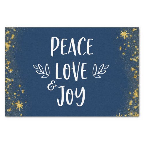 Gold Stars on Dark Blue Christmas Peace Love Joy Tissue Paper