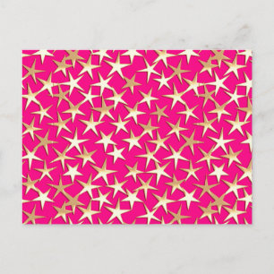 Gold stars on fuchsia pink postcard