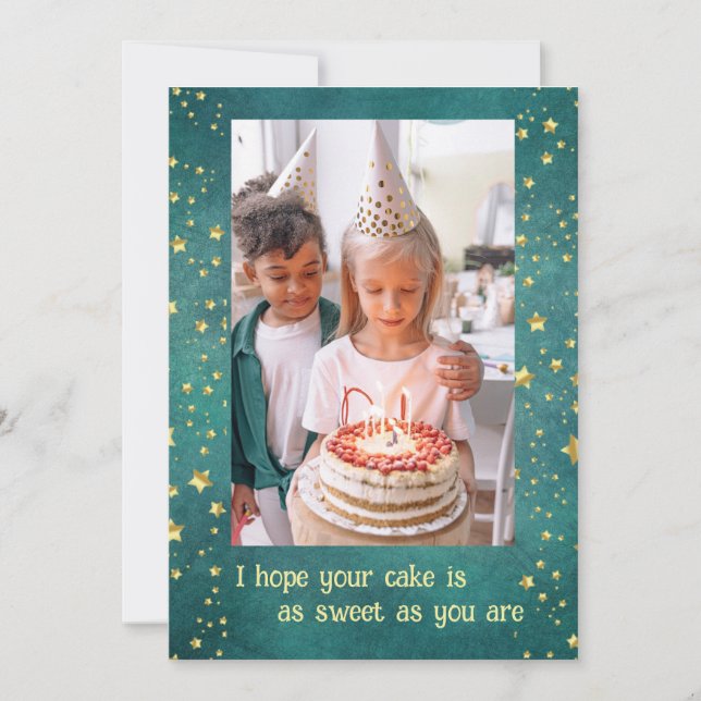 Gold stars on green Birthday Card (Front)