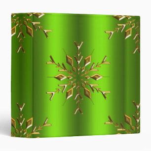 Gold Stars on Green Christmas 3 Ring Binder