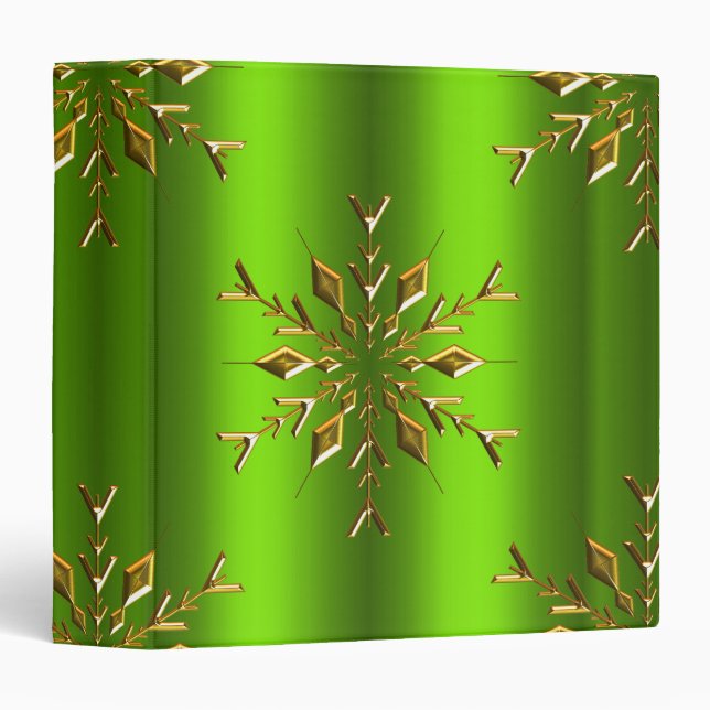 Gold Stars on Green Christmas 3 Ring Binder (Front/Spine)