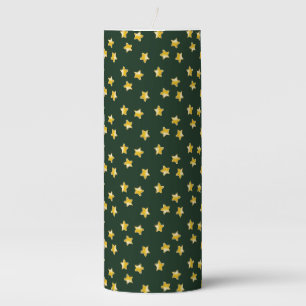 Gold stars on green pillar candle