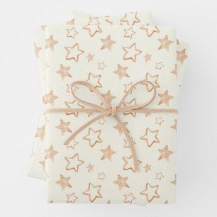 Gold Stars on Ivory Wrapping Paper Sheets