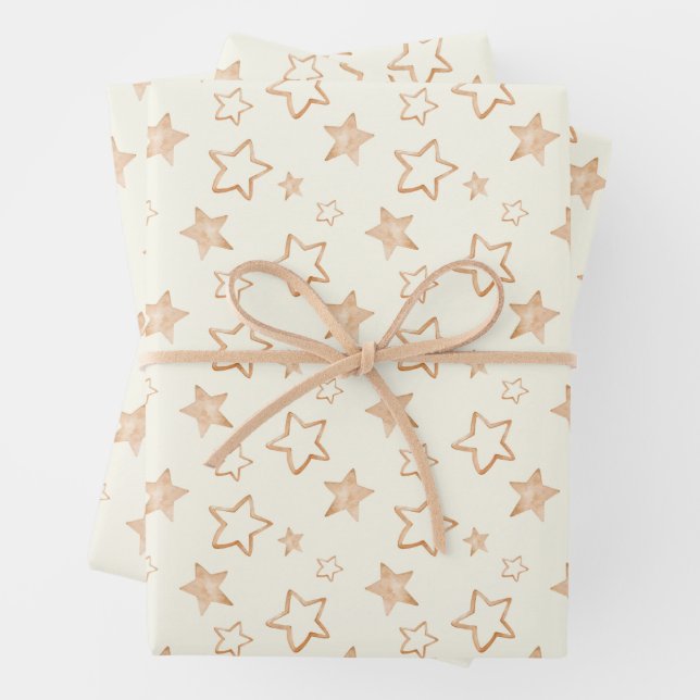 Gold Stars on Ivory Wrapping Paper Sheets (In situ)