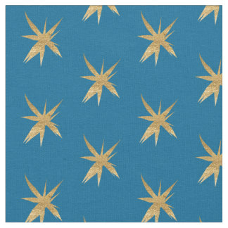 Gold Stars on Medium blue Fabric