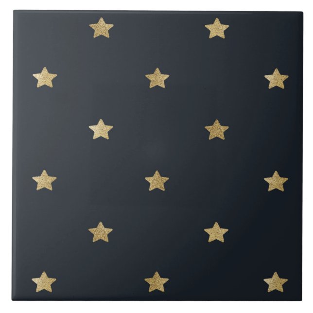 Gold stars on midnight black sky ceramic tile (Front)