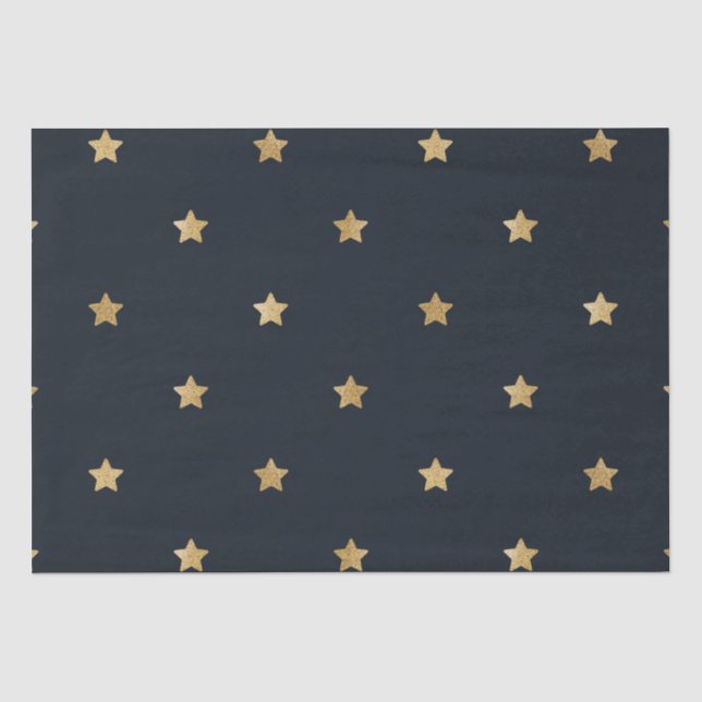Gold Stars on Midnight Black Tissue Paper (Front)