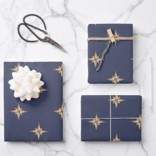 Gold Stars On Navy Blue Wrapping Paper Sheets