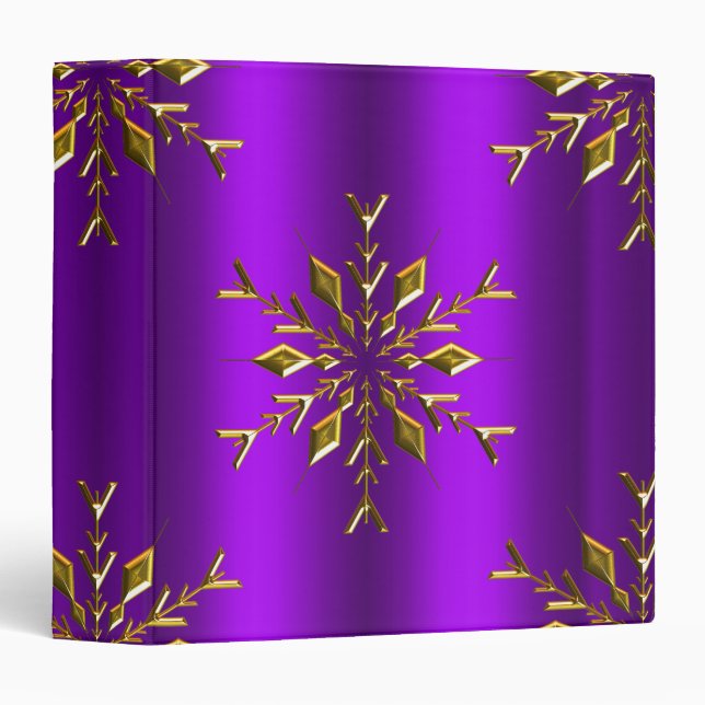 Gold Stars on Purple Christmas 3 Ring Binder (Front/Spine)