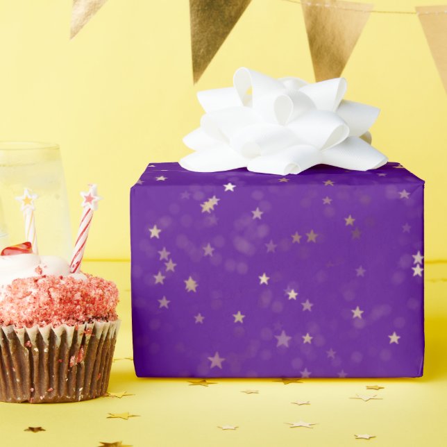 Gold Stars On Purple Wrapping Paper (Birthday Party)