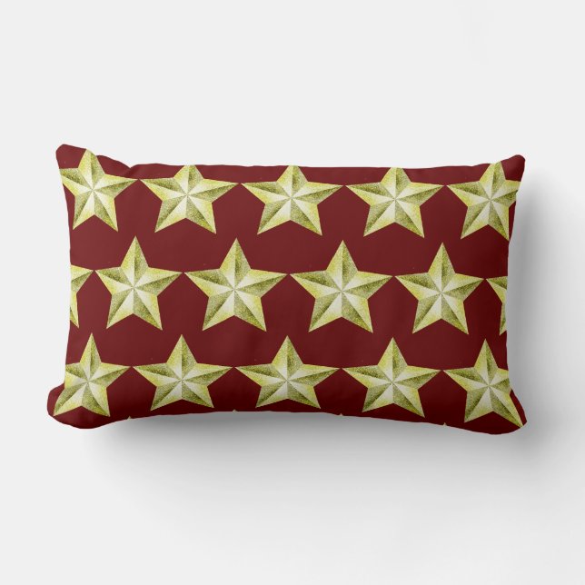 Gold Stars on Red Lumbar Pillow (Front)
