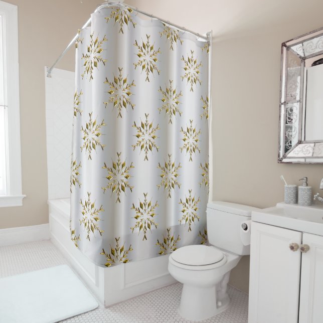 Gold Stars On Silver Christmas Shower Curtain (In Situ)
