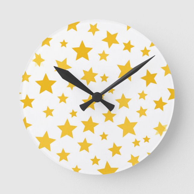 gold stars on white background round clock (Front)