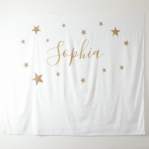 Gold Stars on White Personalized Name backdrop