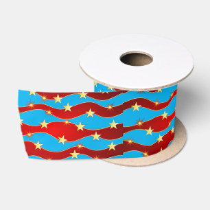 Gold Stars Patriotic Thunder_Cove Satin Ribbon