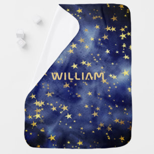 Gold Stars Pattern Blue Sky Baby Boy Blanket