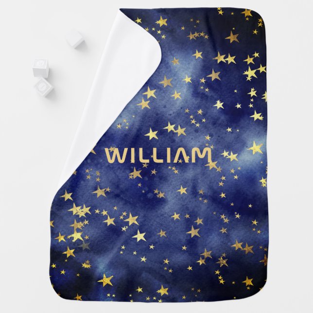 Gold Stars Pattern Blue Sky Baby Boy Blanket (In Situ)