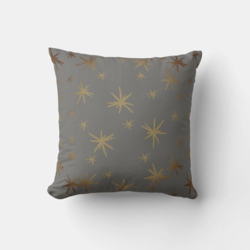 Gold Stars Pattern Gray Throw Pillow
