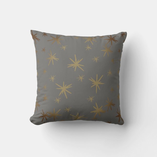 Gold Stars Pattern Gray Throw Pillow (Front)
