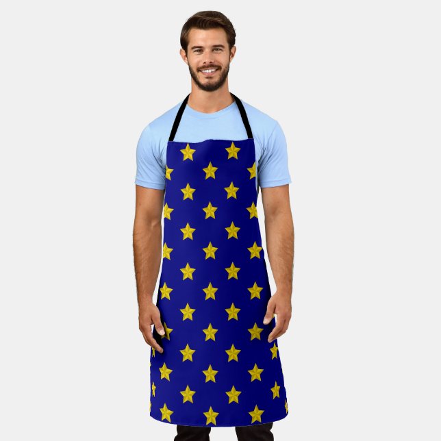 Gold Stars Pattern, Navy Blue, Exclusive Apron (Worn)