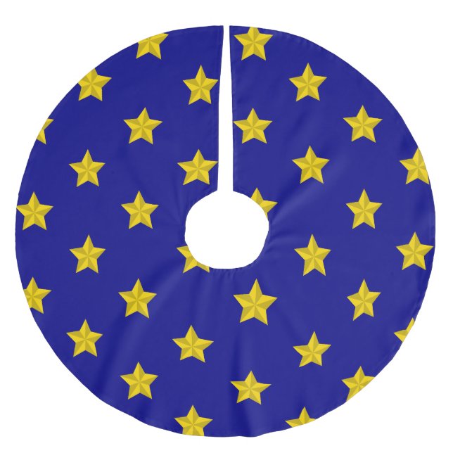 Gold Stars Pattern, Navy Blue, Exclusive Brushed Polyester Tree Skirt (Front)