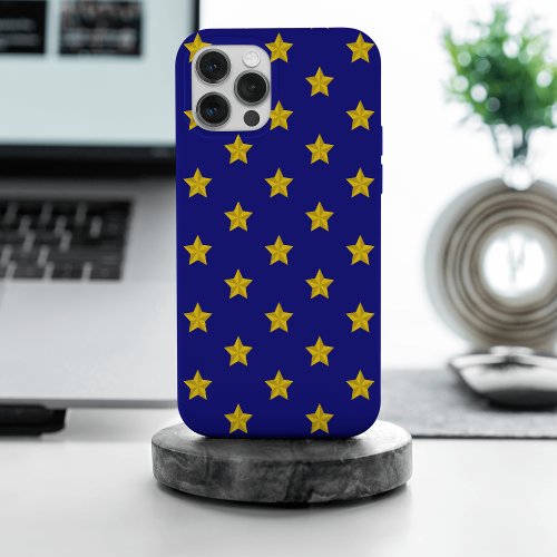 Gold Stars Pattern Navy Blue Exclusive iPhone 15 Pro Max Case