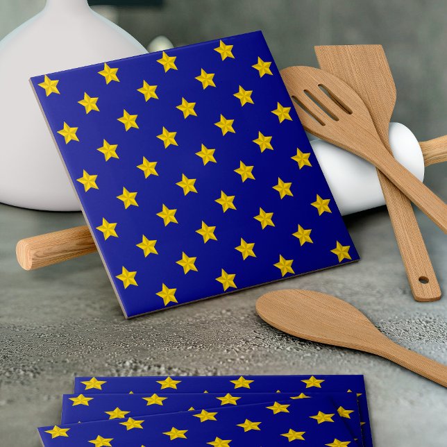 Gold Stars Pattern, Navy Blue, Exclusive Ceramic Tile (Creator Uploaded)