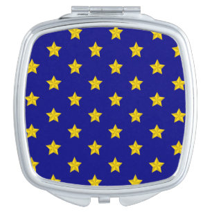Gold Stars Pattern, Navy Blue, Exclusive Compact Mirror