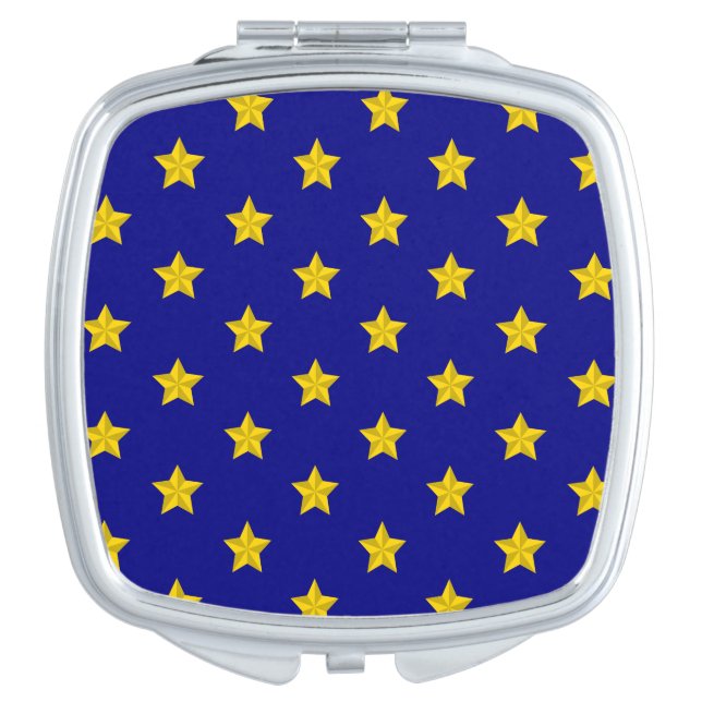 Gold Stars Pattern, Navy Blue, Exclusive Compact Mirror (Front)