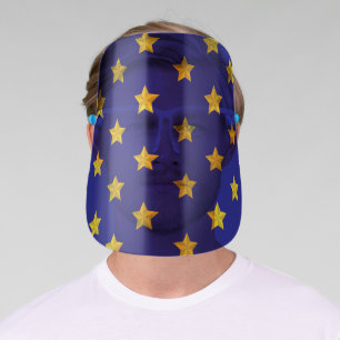 Gold Stars Pattern, Navy Blue, Exclusive Face Shield