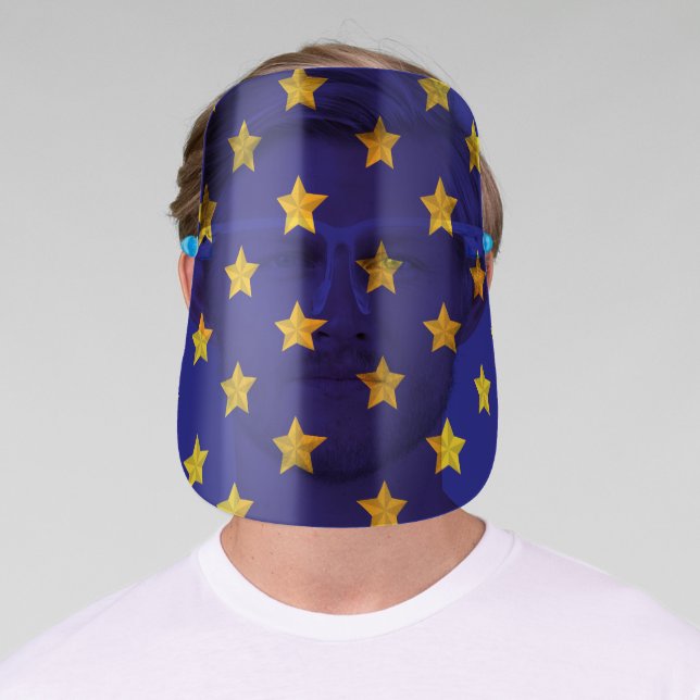 Gold Stars Pattern, Navy Blue, Exclusive Face Shield (Insitu)