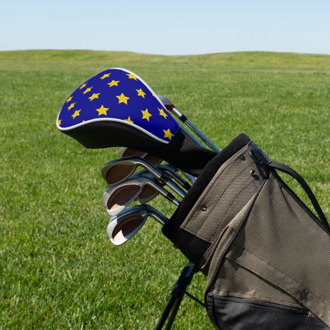 Gold Stars Pattern, Navy Blue, Exclusive Golf Head Cover (In Situ)