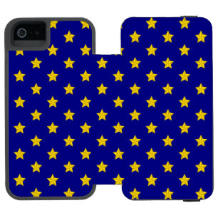 Gold Stars Pattern, Navy Blue, Exclusive iPhone SE/5/5s Wallet Case