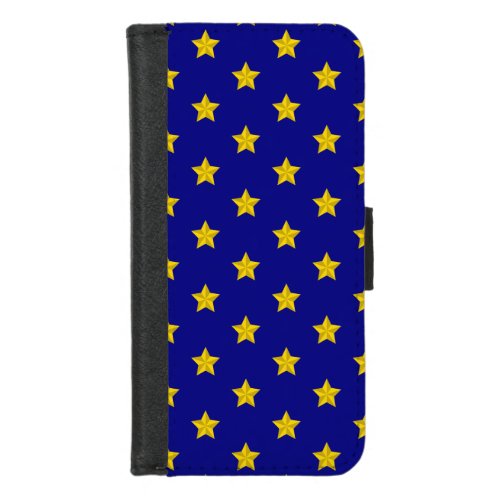 Gold Stars Pattern Navy Blue Exclusive iPhone 87 Wallet Case