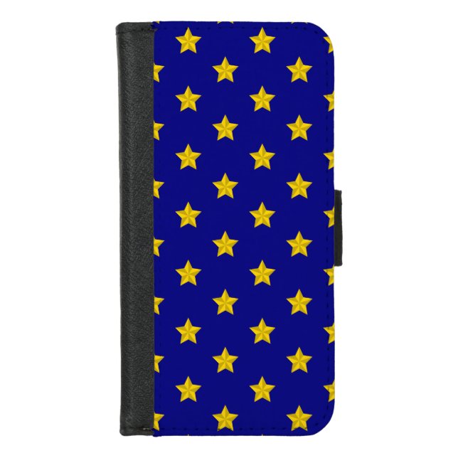 Gold Stars Pattern, Navy Blue, Exclusive iPhone Wallet Case (Front)
