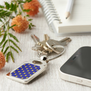 Gold Stars Pattern, Navy Blue, Exclusive Keychain