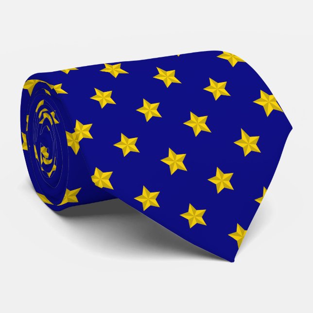 Gold Stars Pattern, Navy Blue, Exclusive Neck Tie (Rolled)